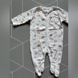 Little & Loved|Baby girl white long sleeve footies,neutral tan rainbow & space•